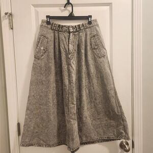 Vintage Jordache Studio Acid Wash Denim Skirt Grey Pleated Wide Leg Skirt 28